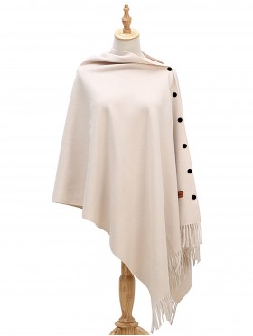 Cashmere Feeling Shawl w/ Openable Black Button Details